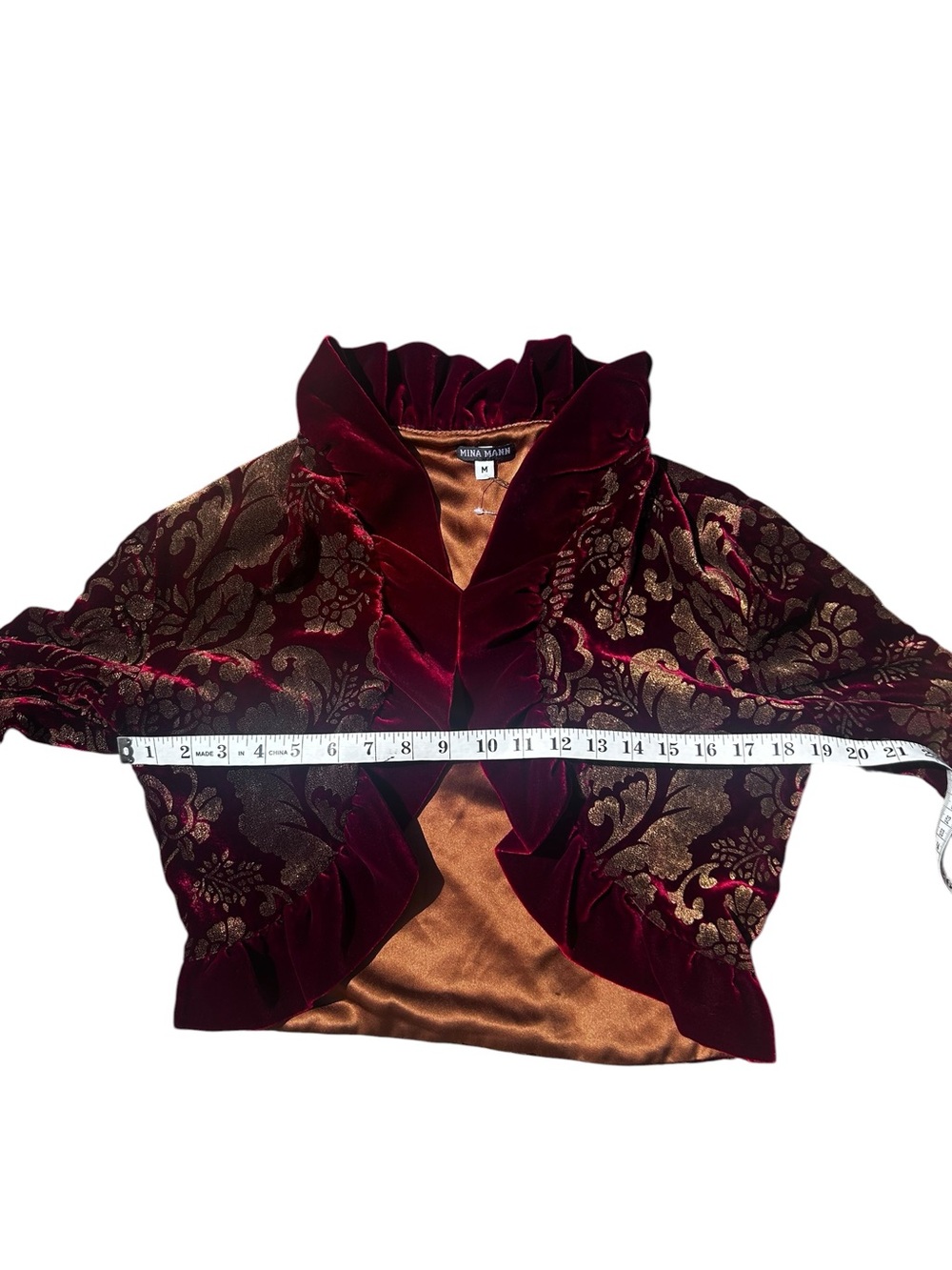 Mina Mann Velvet Brocade Ruffle Jacket Medium - Picture 3 of 9